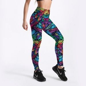 Gear Bunch Bright Multicolor Feather Athletic Leggings